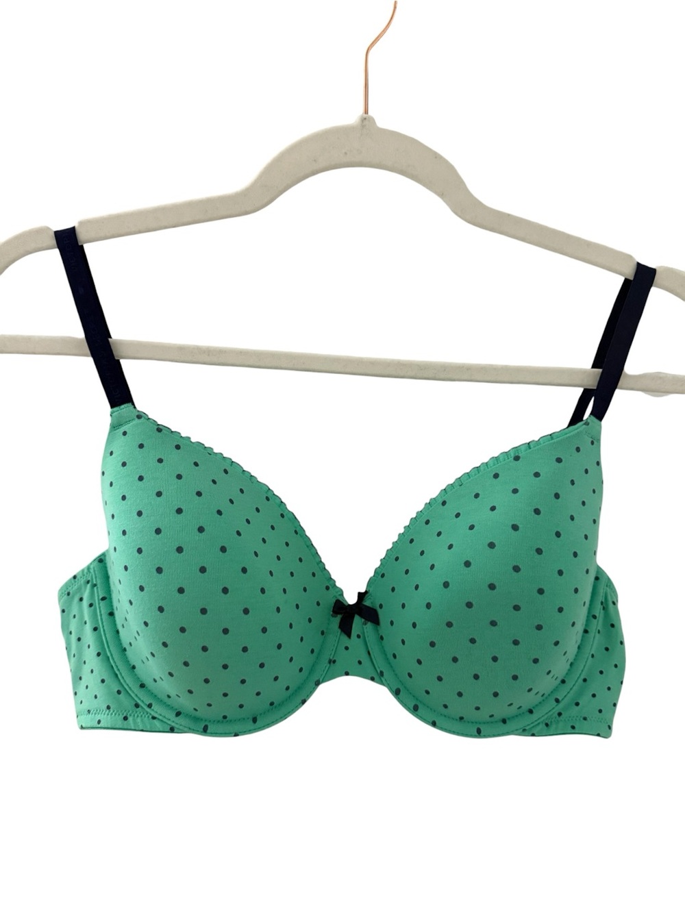 VICTORIAβS SECRET Lined Perfect Coverage Bra Green Blue Polkadot 36C